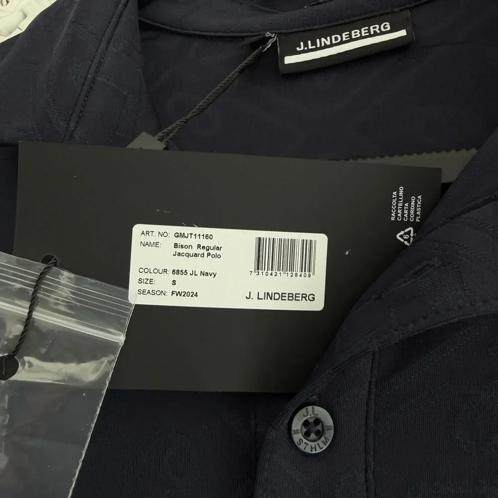 J.Lindeberg Polo Shirt Men Small JL Navy Jacquard Golf Performance La Gorce Club